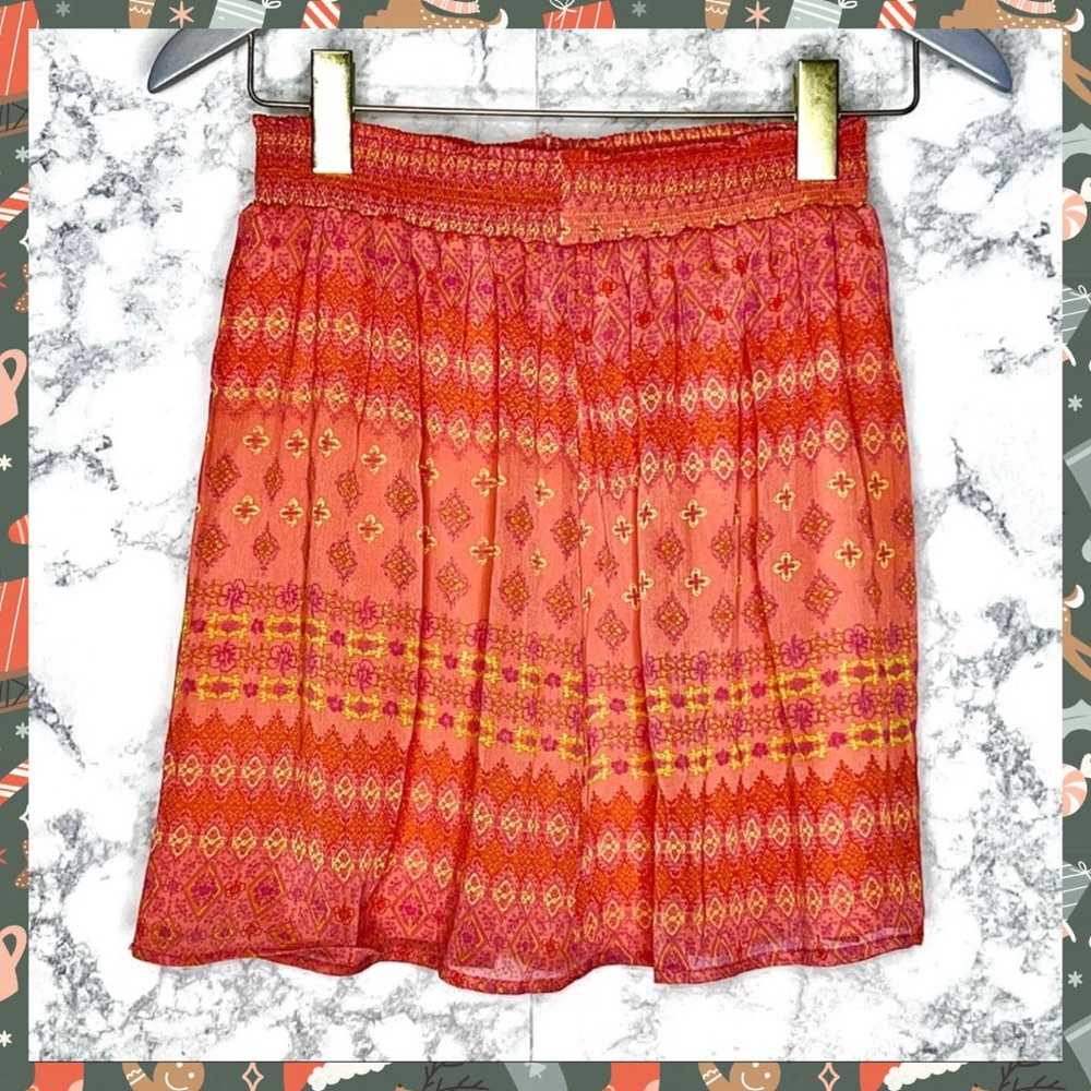 Olsenboye Orange Y2K Sheer Lined Medallion Tile Abstract Print Skirt Women’s S/M - Picture 1 of 8